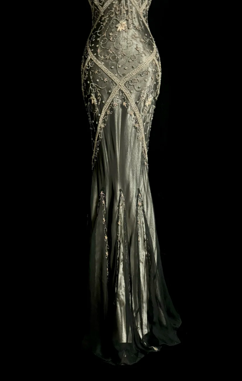 Vintage Mermaid V-Neck Satin Beaded Without Sleeves Long Prom Dress, Evening Dress - View 2 | FashionDia