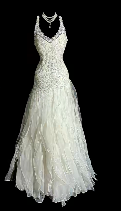 Pretty A-Line V-Neck Tulle Ruffle Lace Without Sleeves Long Prom Dress, Evening Dress - FashionDia