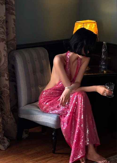 Glitter Mermaid Halter Sequin Backless Without Sleeves Long Prom Dress, Evening Dress - View 4 | FashionDia