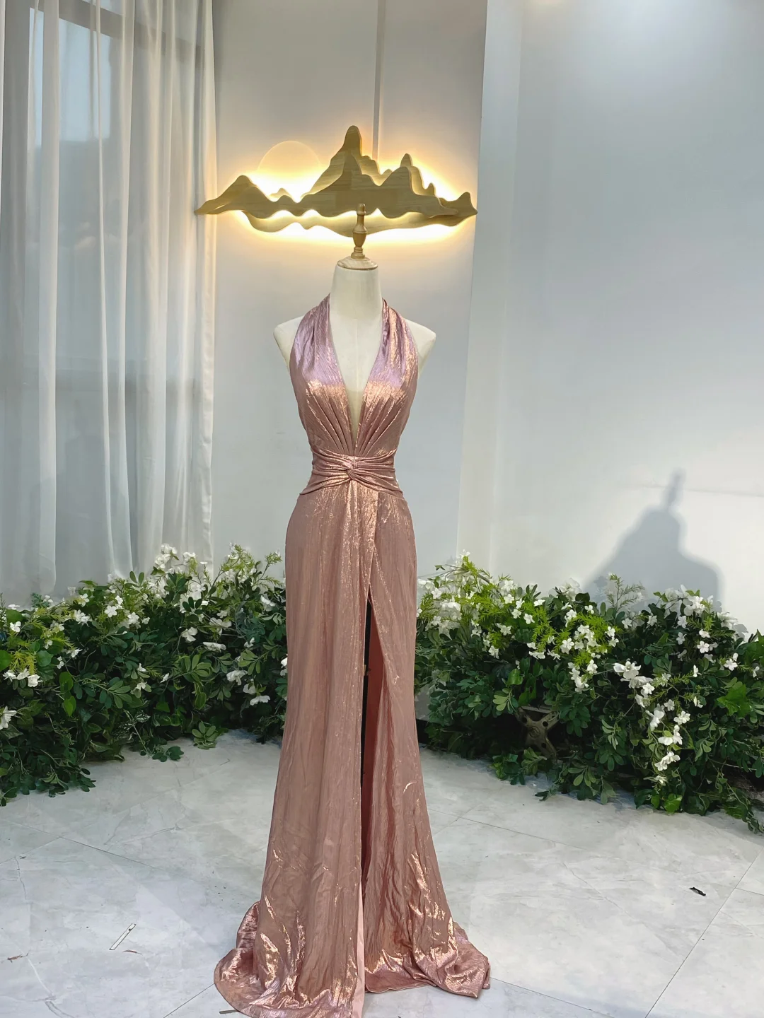 Classy Mermaid Halter Satin Slit Without Sleeves Long Prom Dress, Evening Dress - FashionDia