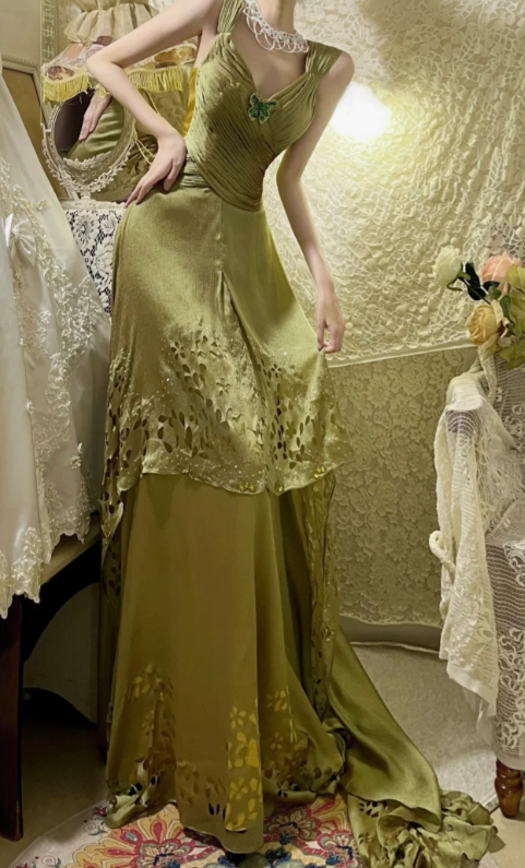 Chic A-Line V-Neck Satin Hollow Without Sleeves Long Prom Dress, Evening Dress - View 3 | FashionDia