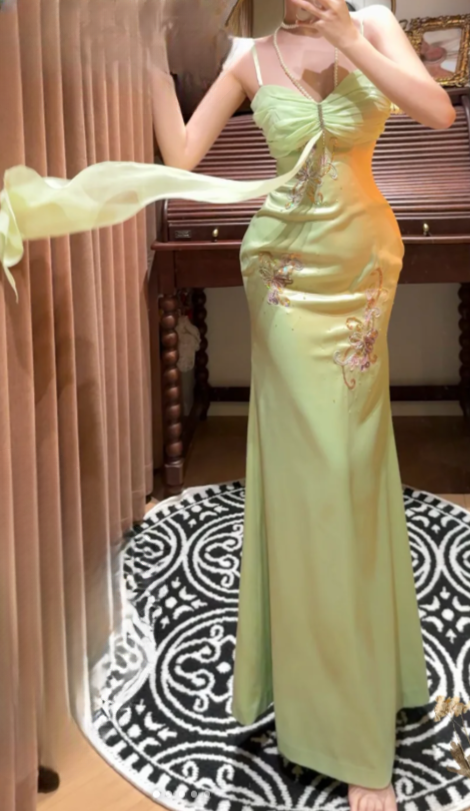 Classy Mermaid Spaghetti Straps Satin Without Sleeves Long Prom Dress, Evening Dress - FashionDia