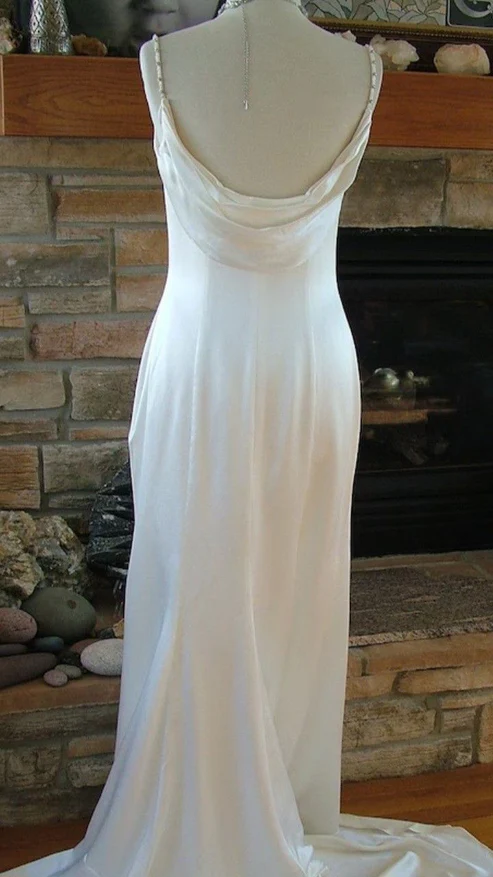 White Mermaid Spaghetti Straps Satin Beaded Without Sleeves Long Prom Dress, Evening Dress