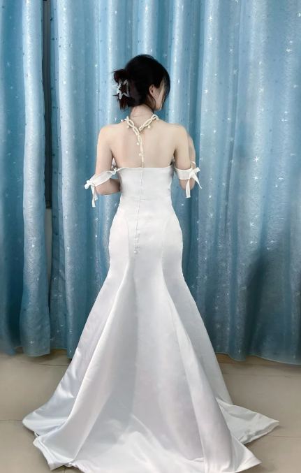 Elegant Mermaid Off-the-Shoulder Satin Without Sleeves Long Prom Dress, Evening Dress - View 3 | FashionDia