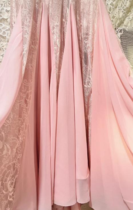 Stunning Pink Mermaid V-Neck Chiffon Lace Without Sleeves Long Prom Dress, Evening Dress - View 2 | FashionDia