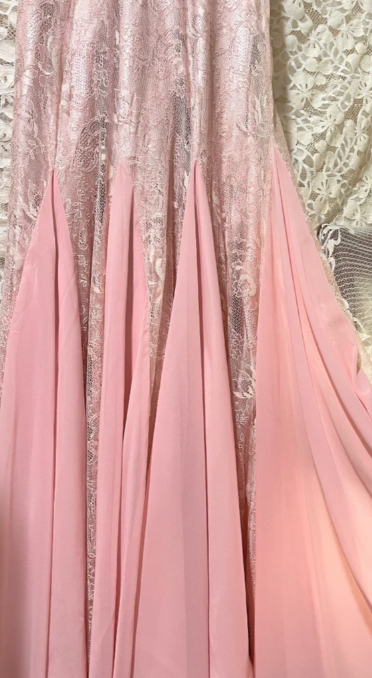 Stunning Pink Mermaid V-Neck Chiffon Lace Without Sleeves Long Prom Dress, Evening Dress - View 6 | FashionDia