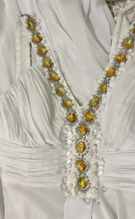 Elegant A-Line V-Neck Chiffon Beaded Without Sleeves Long Prom Dress, Evening Dress - View 2 | FashionDia