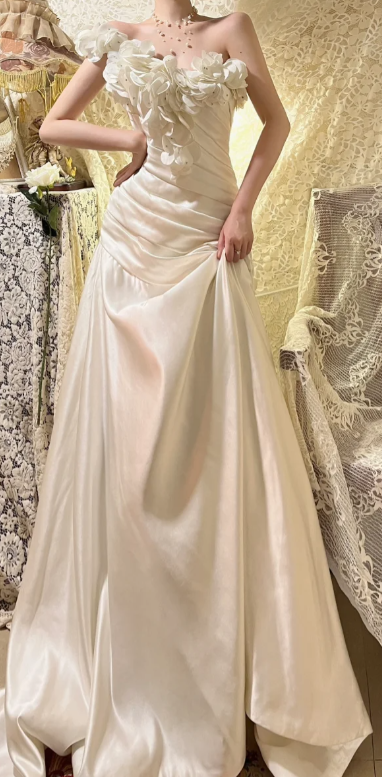 Charming Mermaid One-Shoulder Pleated Satin Without Sleeves Long Prom Dress, Evening Dress - FashionDia