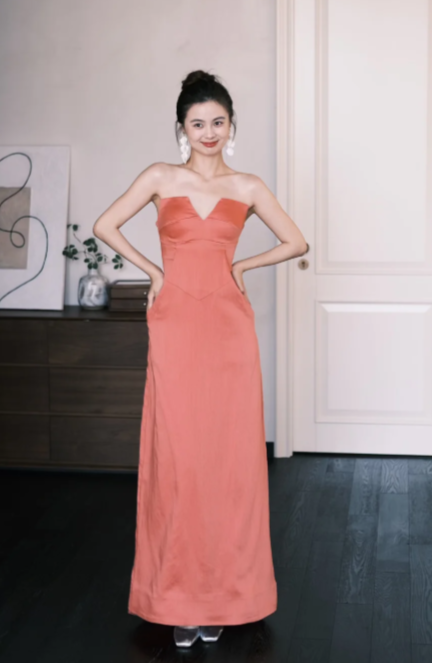 Classy A-Line Strapless Satin Long Prom Dress, Evening Dress - FashionDia