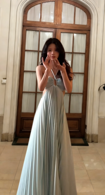 Chic A-Line Pleated Satin Long Prom Dress, Evening Dress - FashionDia