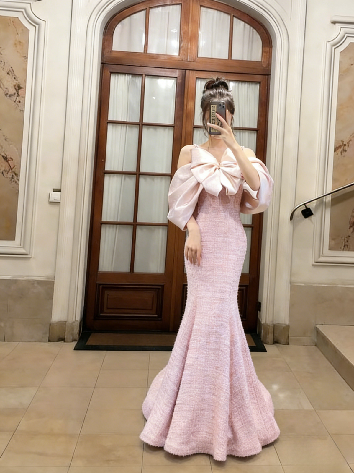 Sweet Mermaid Off-the-Shoulder Pink Satin Long Prom Dress, Evening Dress - FashionDia