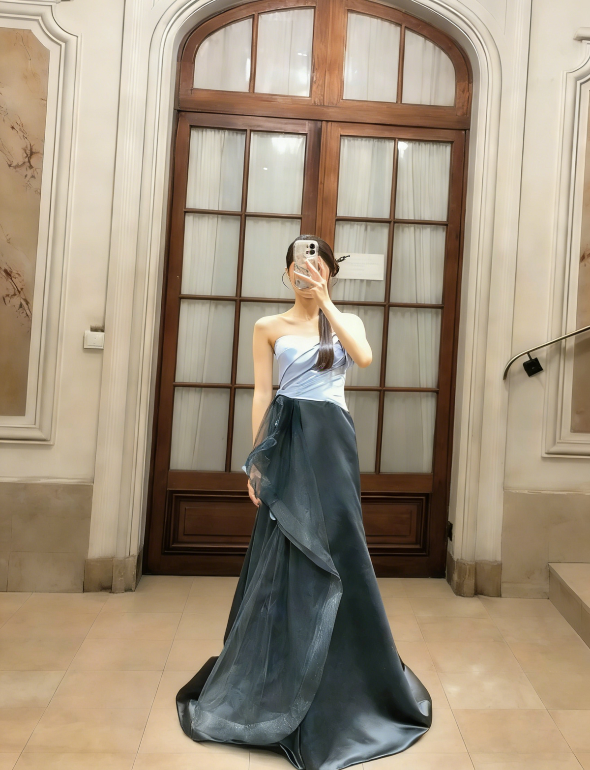 Chic A-Line Strapless Satin Long Prom Dress, Evening Dress - FashionDia