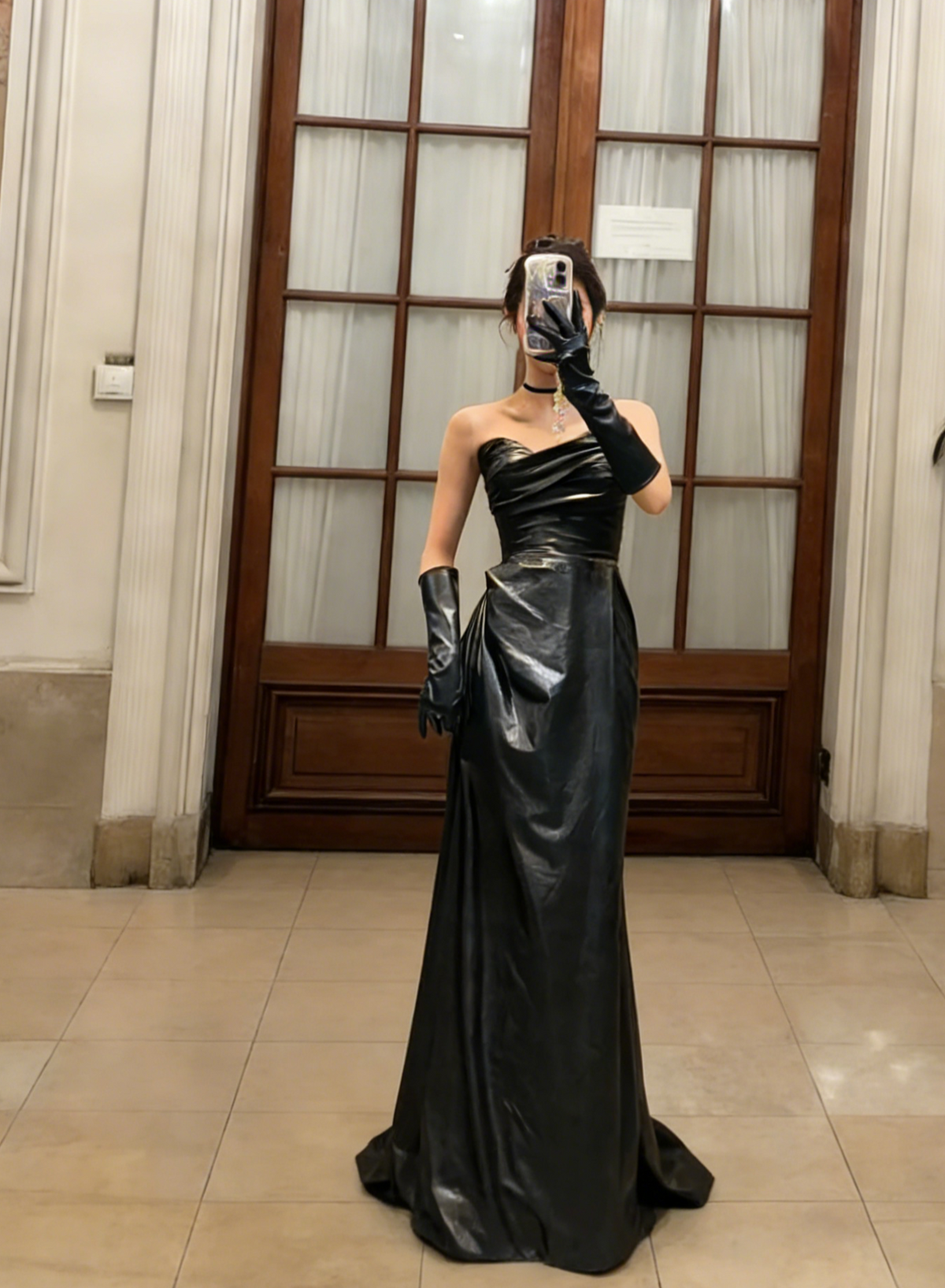 Chic Black Mermaid Strapless With Gloves Long Prom Dress, Evening Dress - FashionDia