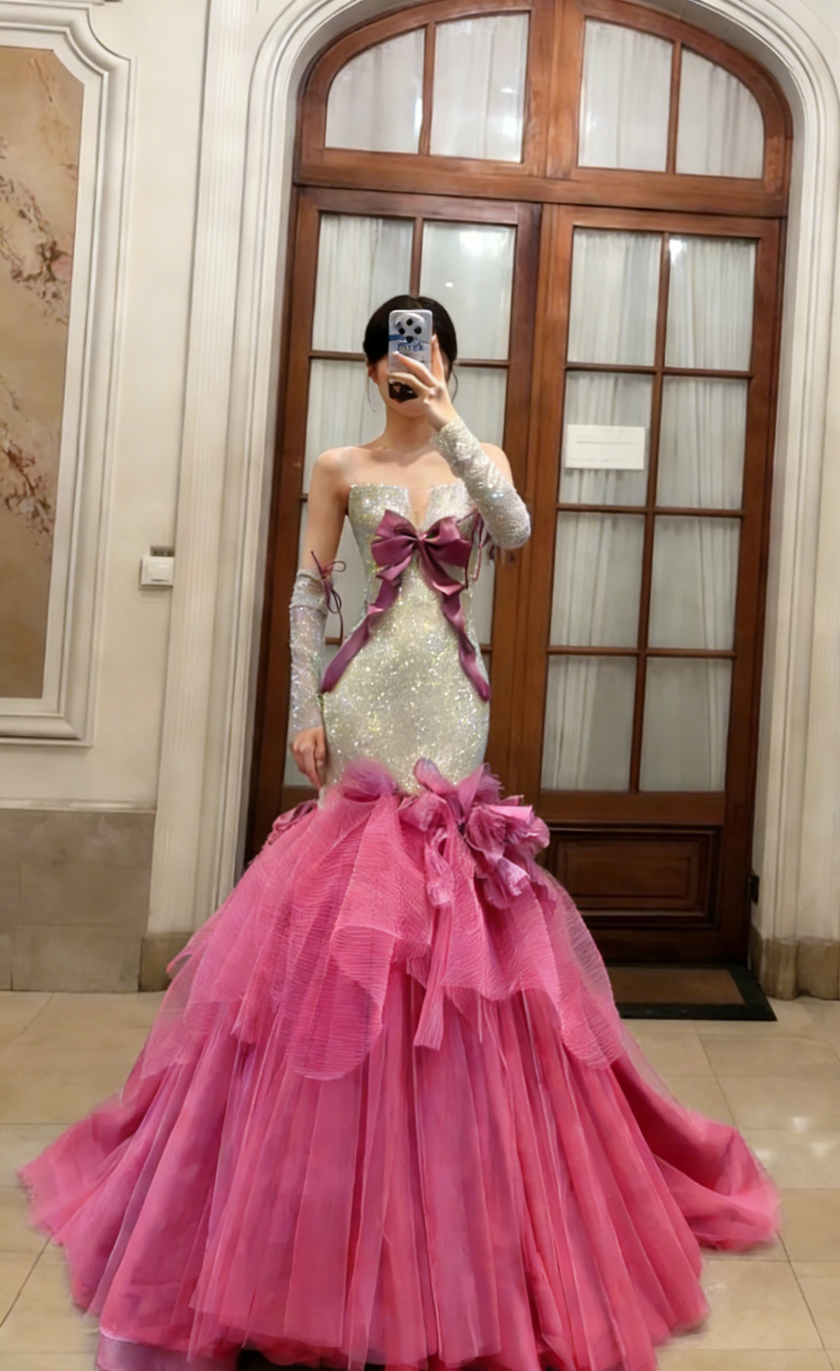Gorgeous Mermaid Strapless Tulle Sequin With Sleeves Long Prom Dress, Evening Dress - FashionDia