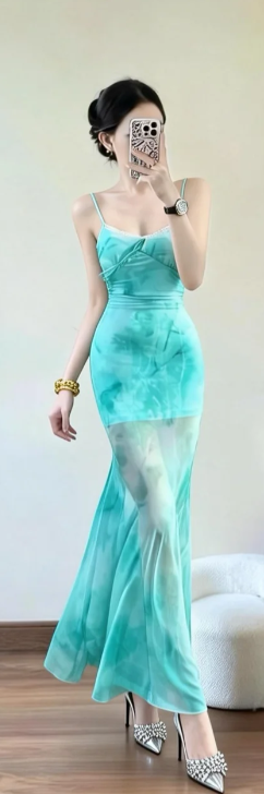 Classy Mermaid Spaghetti Straps Chiffon Long Prom Dress, Evening Dress - FashionDia