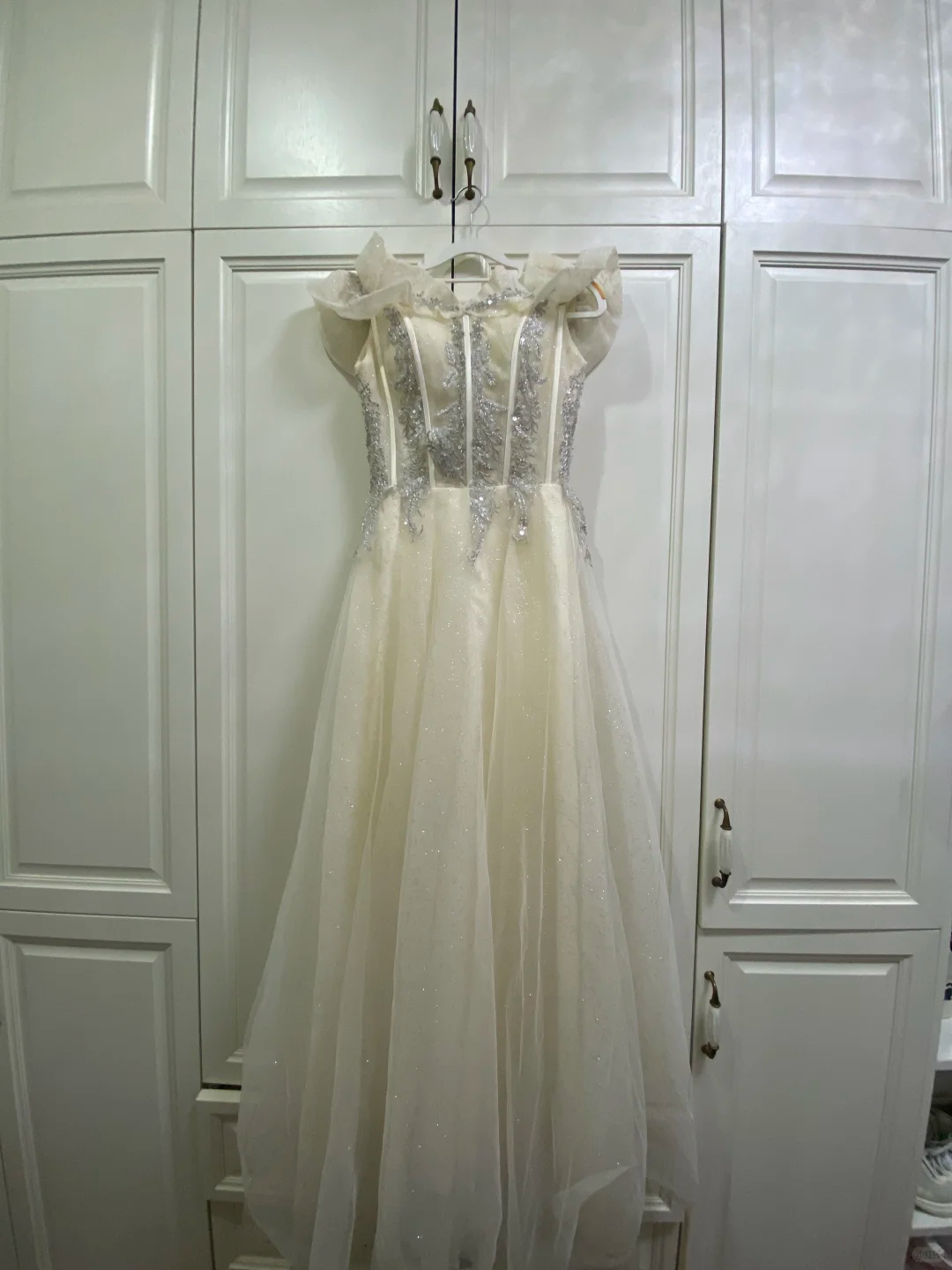 Classy A-Line Strapless Tulle Sequin Long Prom Dress, Evening Dress - FashionDia