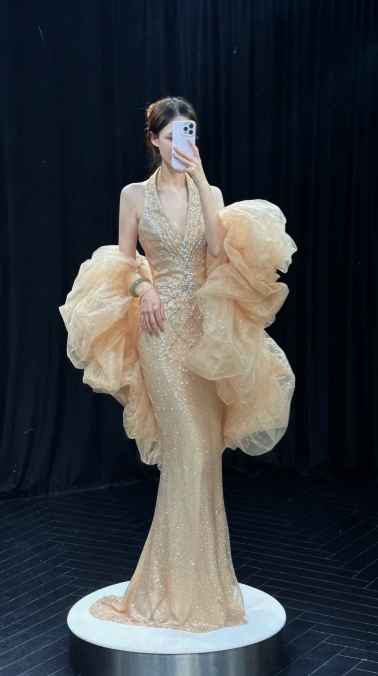Gorgeous Mermaid Halter Tulle Sequin Long Prom Dress, Evening Dress - FashionDia