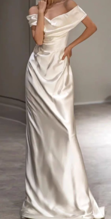 Elegant A-Line Off-the-Shoulder Satin Long Prom Dress, Evening Dress - FashionDia