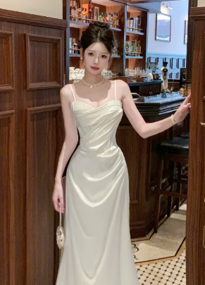 Pretty Mermaid Spaghetti Straps Satin Long Prom Dress, Evening Dress - FashionDia