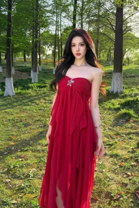Burgundy Sweetheart A-Line Chiffon Long Prom Dress, Evening Dress - FashionDia