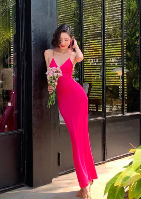 Chic Mermaid Spaghetti Straps Satin Long Prom Dress, Evening Dress - FashionDia