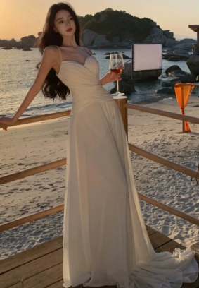 Classy A-Line Spaghetti Straps Chiffon Long Prom Dress, Evening Dress - FashionDia