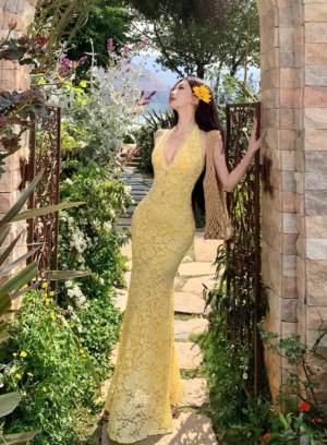 Charming Mermaid Halter Lace Long Prom Dress, Evening Dress - FashionDia