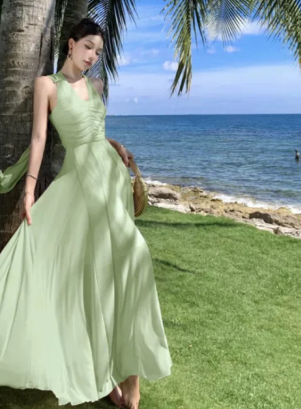 Chic A-Line Halter Chiffon Long Prom Dress, Evening Dress - FashionDia