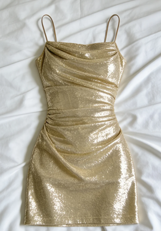 Champagne Mermaid Spaghetti Straps Sequin Short Homecoming Dress 19th Birthday Outfits - FashionDia