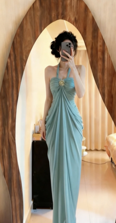 Chic Mermaid Halter Chiffon Long Prom Dress, Evening Dress - FashionDia