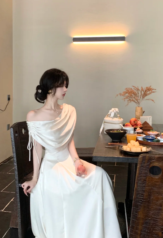 Princess A-Line Off-the-Shoulder Satin Long Prom Dress, Evening Dress - View 3 | FashionDia