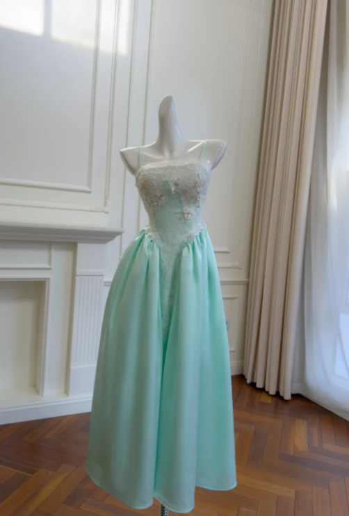 Classy A-Line Spaghetti Straps Satin Long Prom Dress, Evening Dress - FashionDia