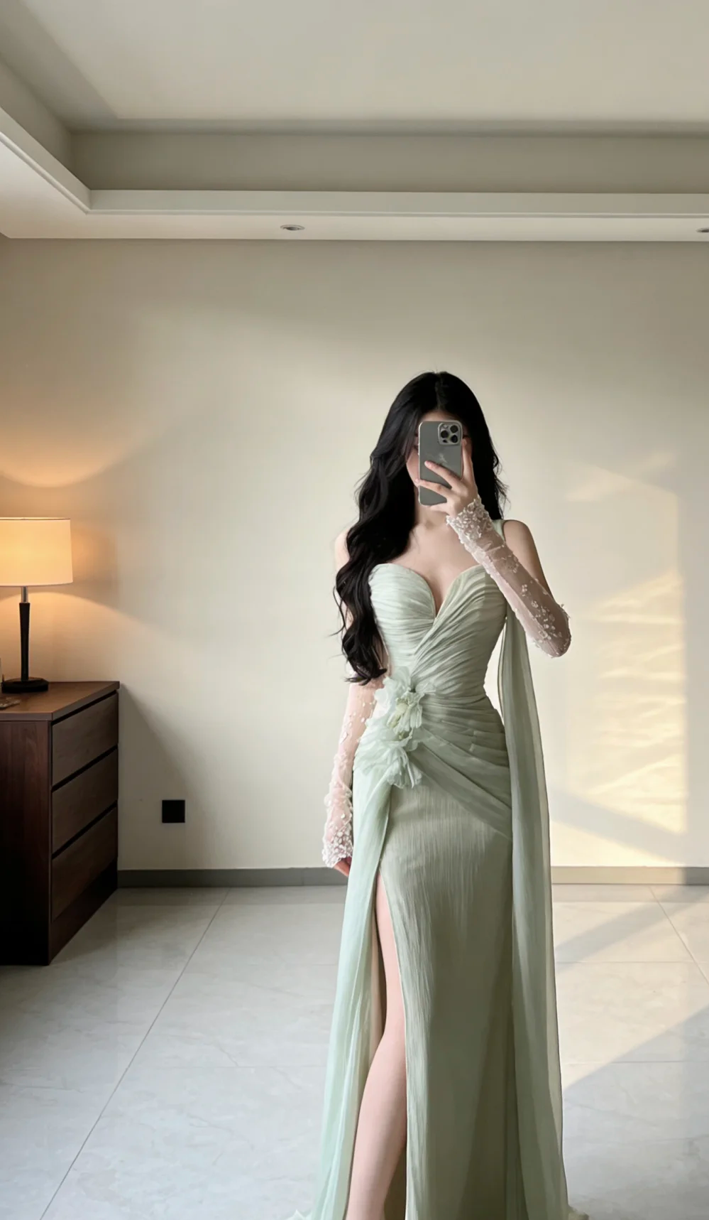 Sexy Mermaid Spaghetti Straps Chiffon Slit Without Sleeves Long Prom Dress, Evening Dress - FashionDia