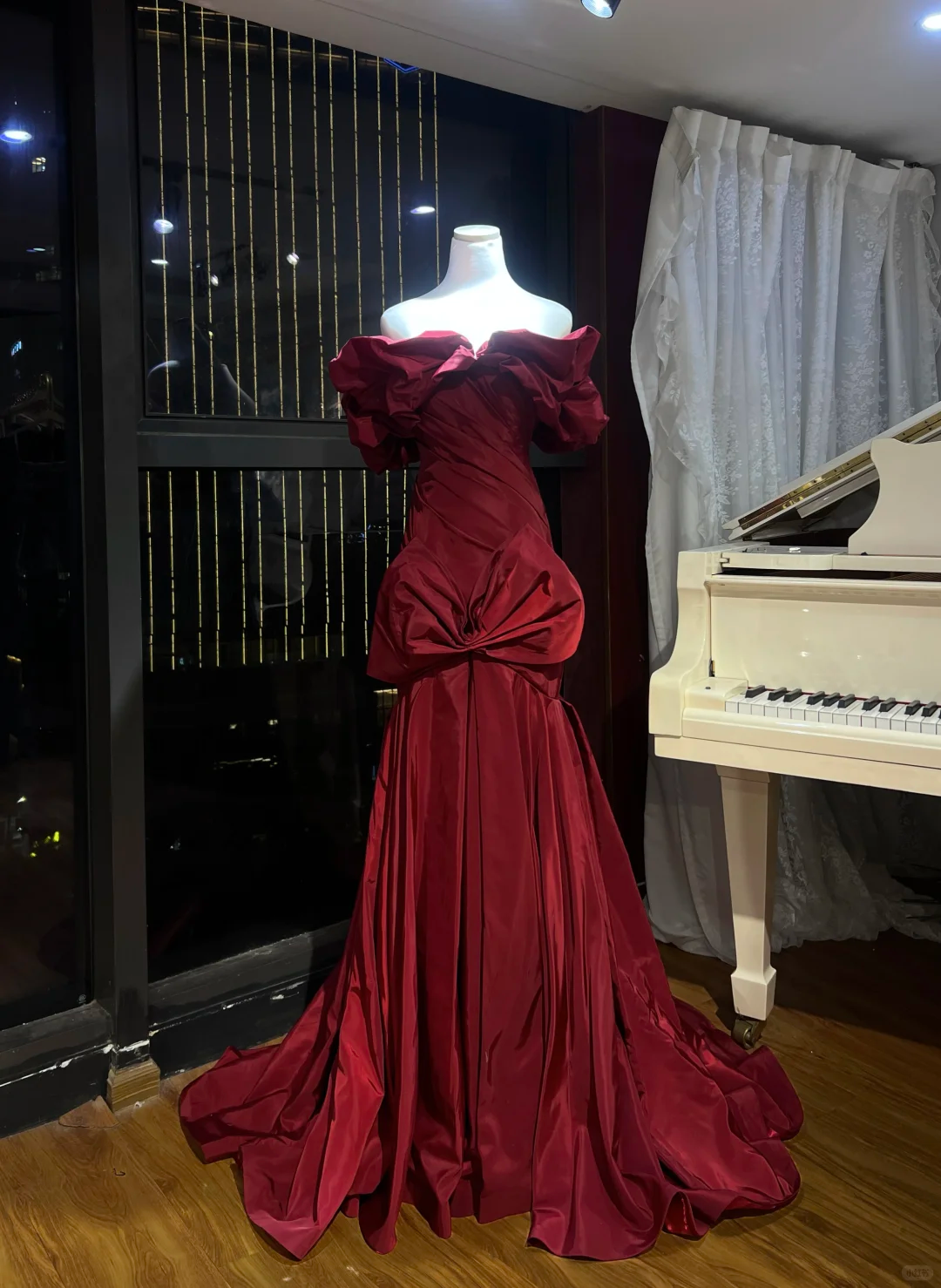 Formal Mermaid Burgundy Off-the-Shoulder Satin Long Prom Dress, Evening Dress - FashionDia