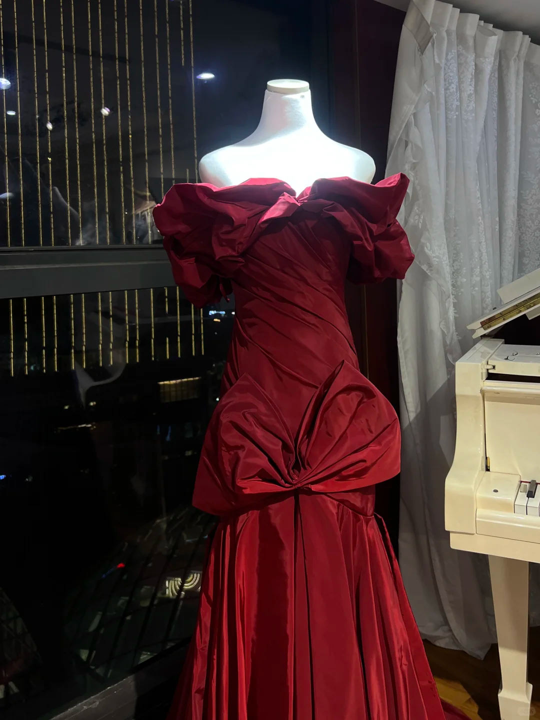 Formal Mermaid Burgundy Off-the-Shoulder Satin Long Prom Dress, Evening Dress - View 2 | FashionDia
