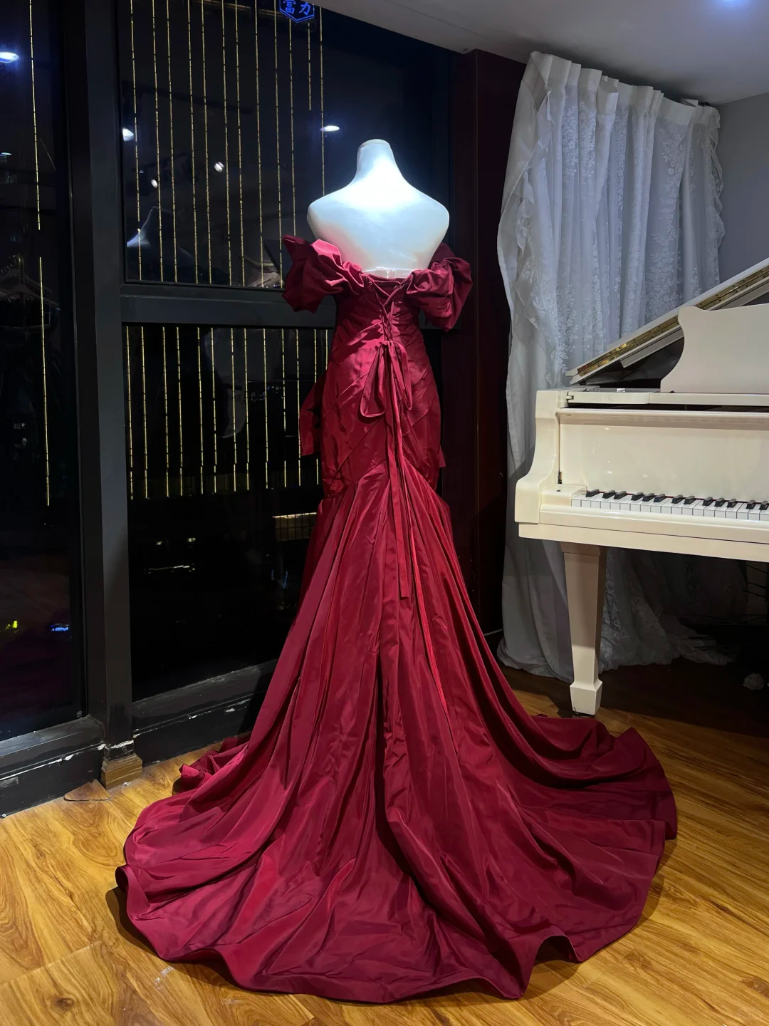 Formal Mermaid Burgundy Off-the-Shoulder Satin Long Prom Dress, Evening Dress - View 4 | FashionDia