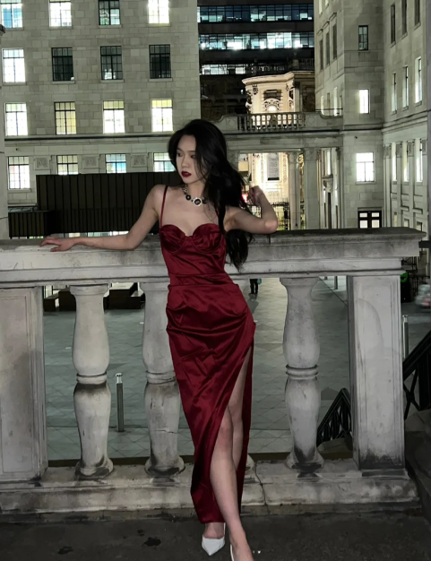 Classy Mermaid Burgundy Spaghetti Straps Satin Slit Long Prom Dress, Evening Dress - FashionDia