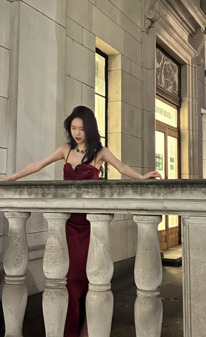 Classy Mermaid Burgundy Spaghetti Straps Satin Slit Long Prom Dress, Evening Dress - View 4 | FashionDia