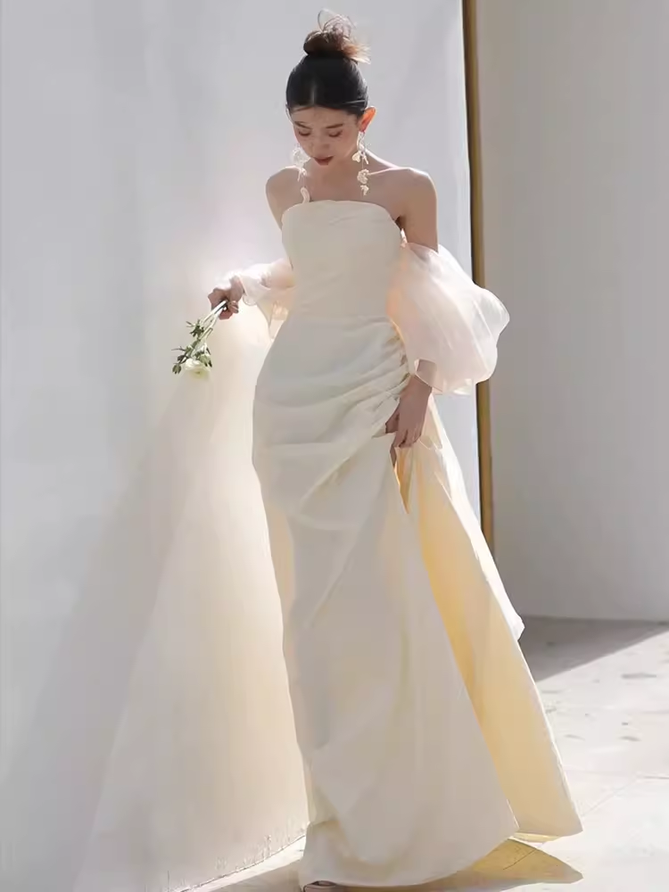 Fairytale Mermaid Off-the-Shoulder White Long Wedding Dresses - View 3 | FashionDia