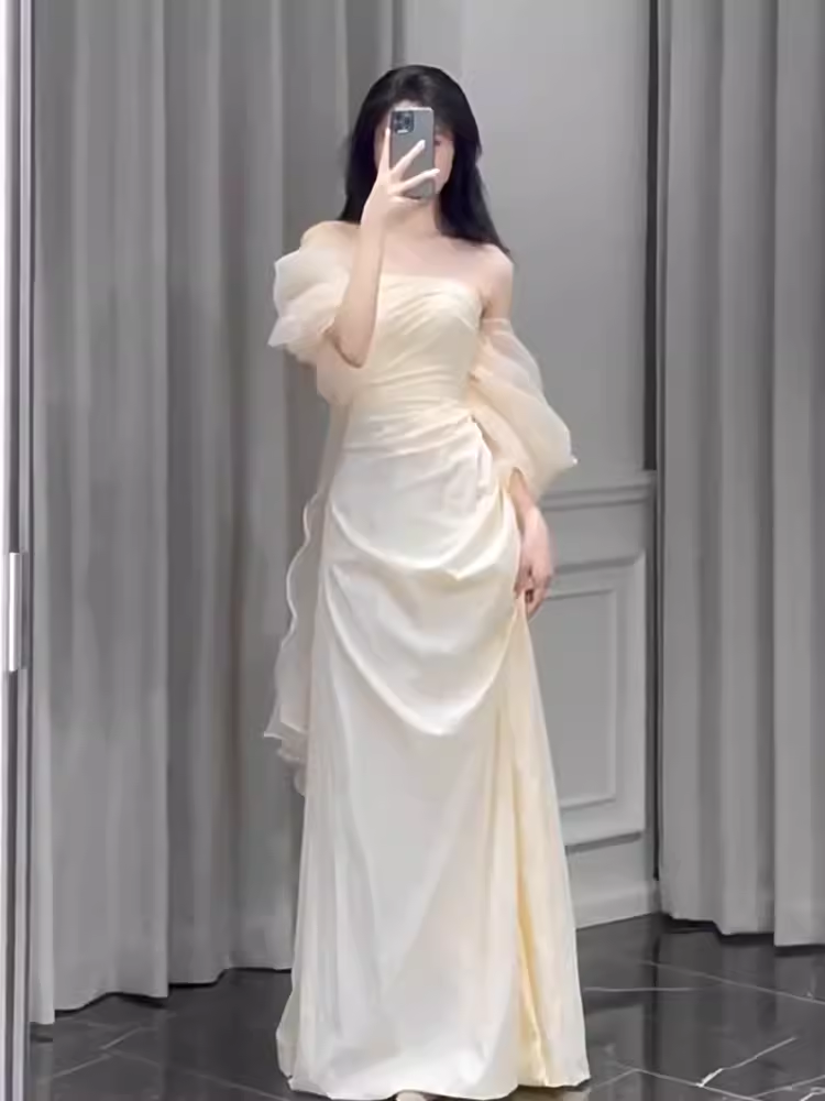 Fairytale Mermaid Off-the-Shoulder White Long Wedding Dresses - View 4 | FashionDia