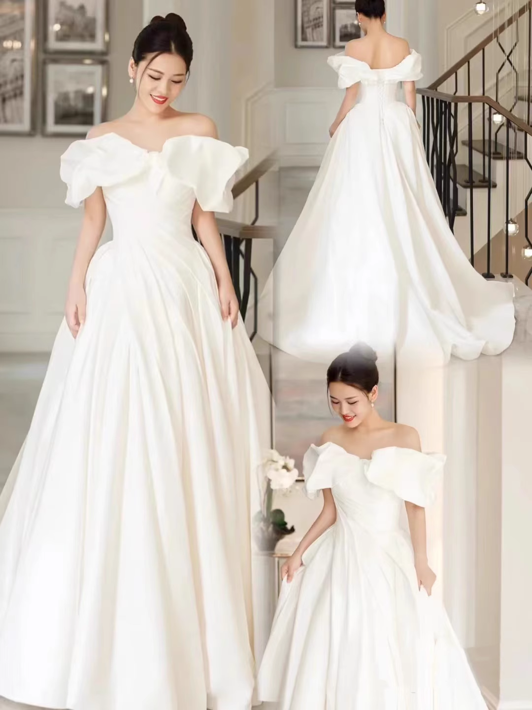 Vintage Ball Gown Off The Shoulder White Long Wedding Dresses C89