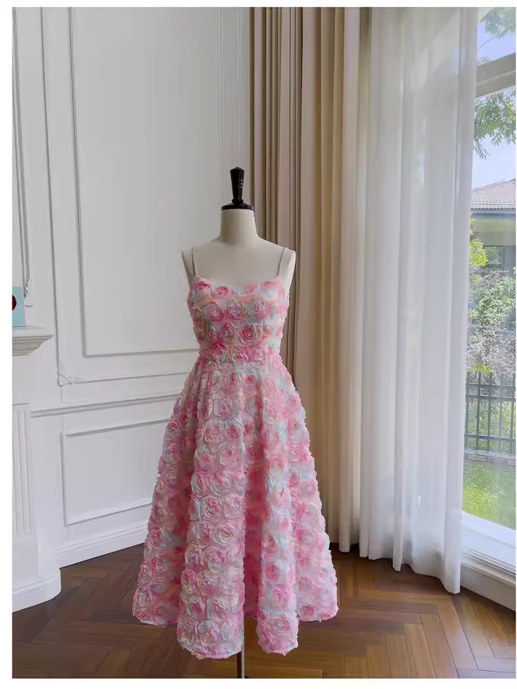 Cute A-Line Spaghetti Straps Flowers Lace Birthday Outfit Homecoming Dresses - View 3 | FashionDia
