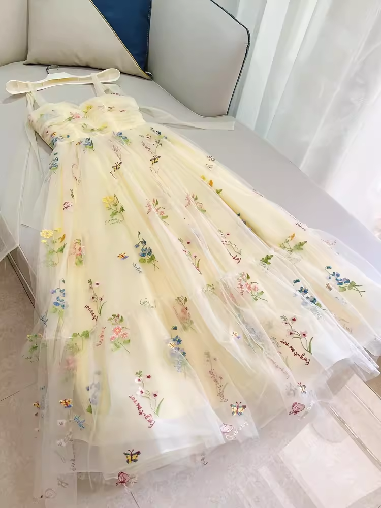 Modest A-Line Straps Floral Tulle Homecoming Dress 21st Birthday Outfit With Bow - View 3 | FashionDia