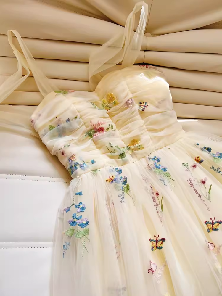 Modest A-Line Straps Floral Tulle Homecoming Dress 21st Birthday Outfit With Bow - View 2 | FashionDia