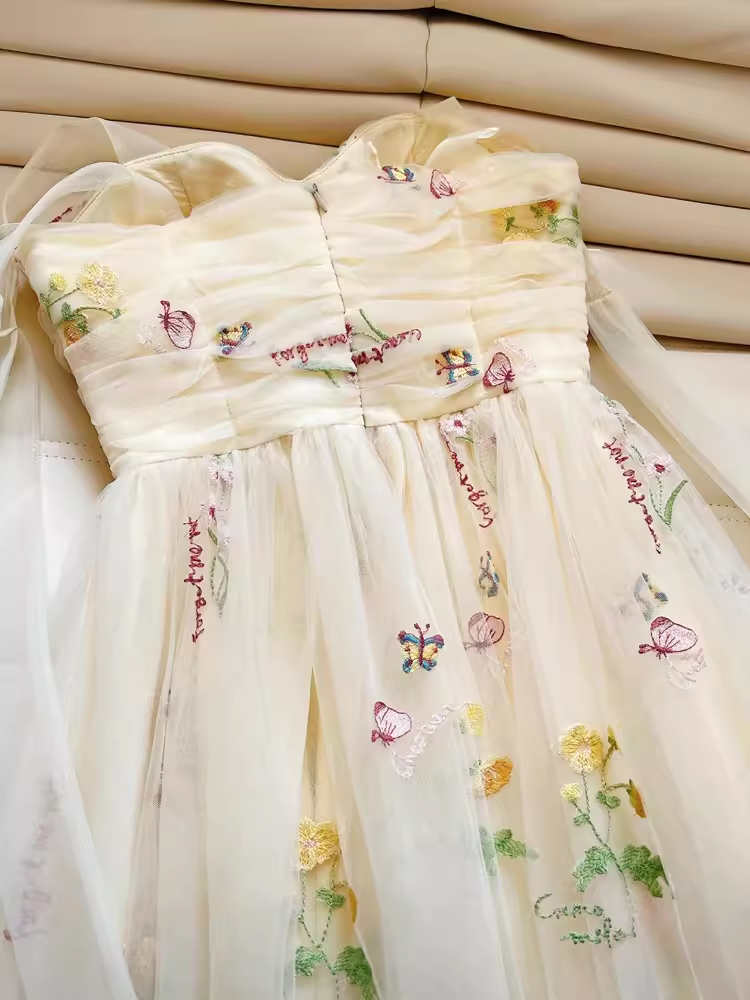 Modest A-Line Straps Floral Tulle Homecoming Dress 21st Birthday Outfit With Bow - View 4 | FashionDia