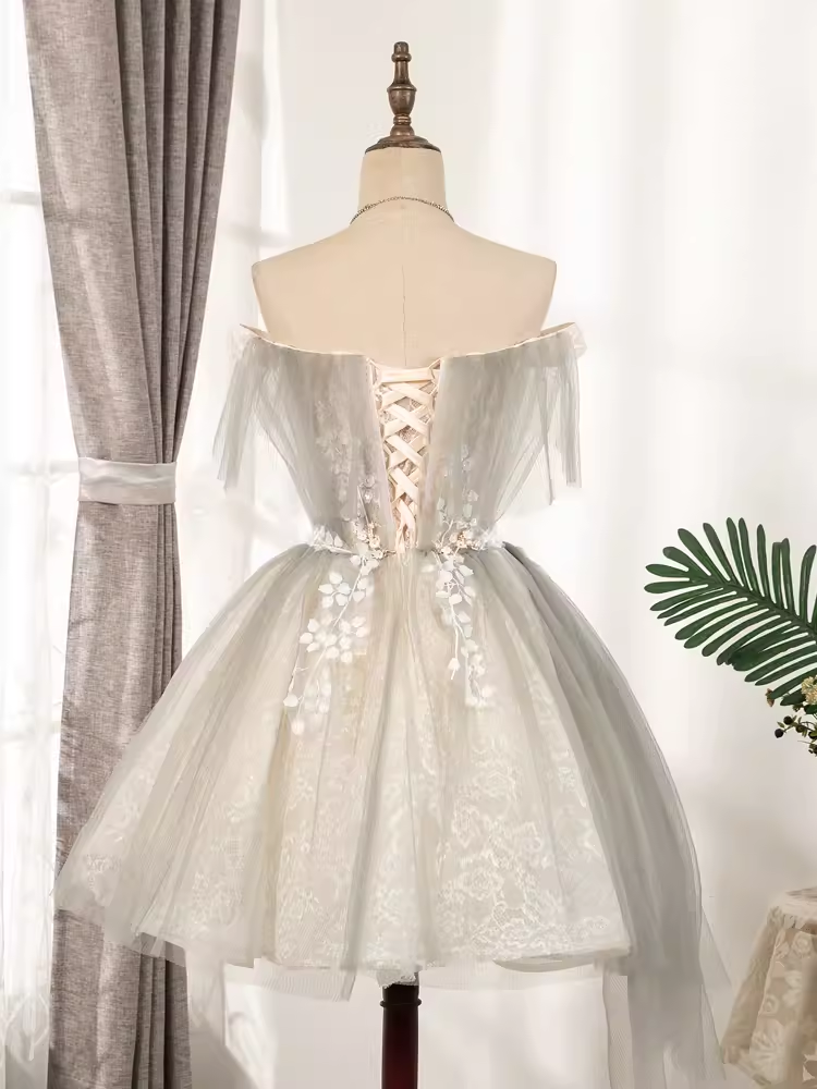 Vintage A-Line Off-the-Shoulder Tulle Homecoming Dress 18th Birthday Outfits - View 3 | FashionDia