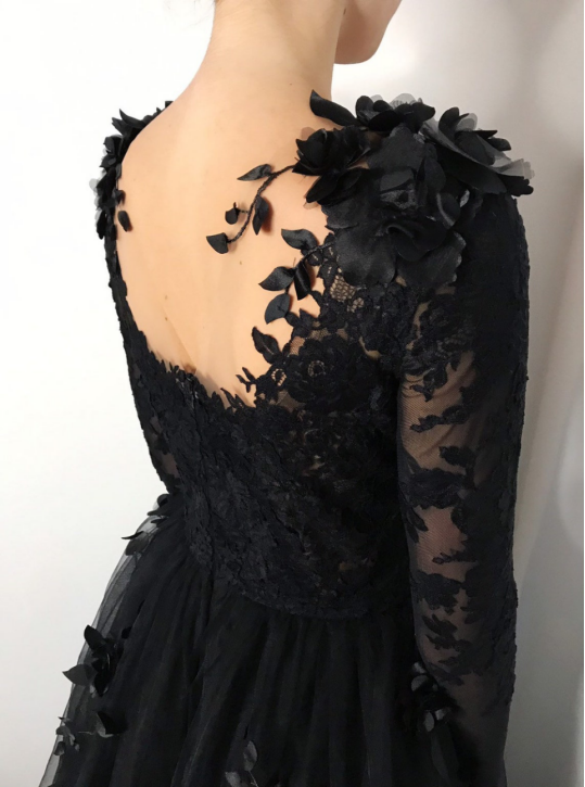 Black Long Prom Dress Gothic style Wedding Dress Tulle Evening Dress - View 2 | FashionDia