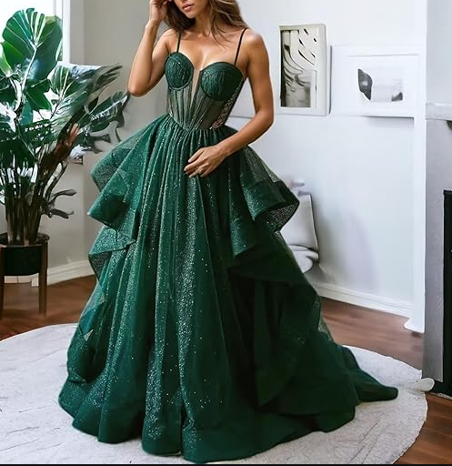 Sparkly Evening Dress Green Corset A-line Evening Gown Y6339 - View 6 | VelvetHem