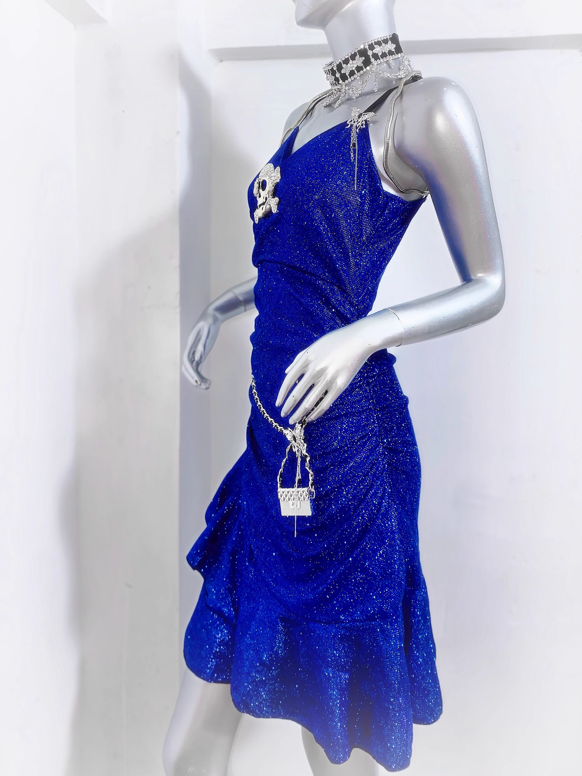 Charming Royal Blue Spaghetti Straps Ruffles Short Birthday Dress Homecoming Dress - View 3 | FashionDia