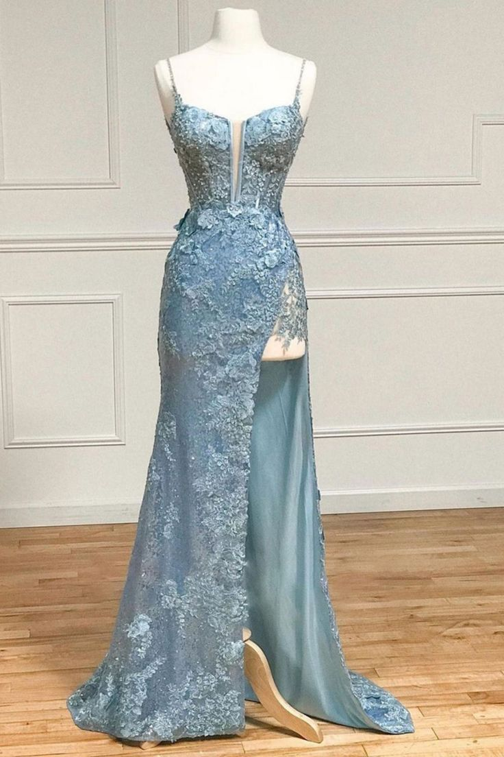 Glitter Sequin Mermaid Spaghetti Straps Long Corset Prom Dress With Appliques